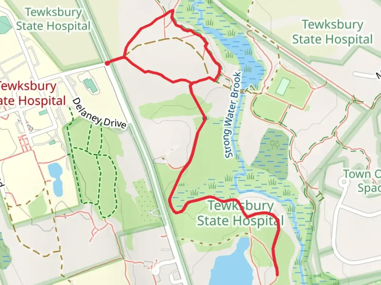 An image depicting the trail Strong Water Brook from Greenhouse road and its surrounding area.