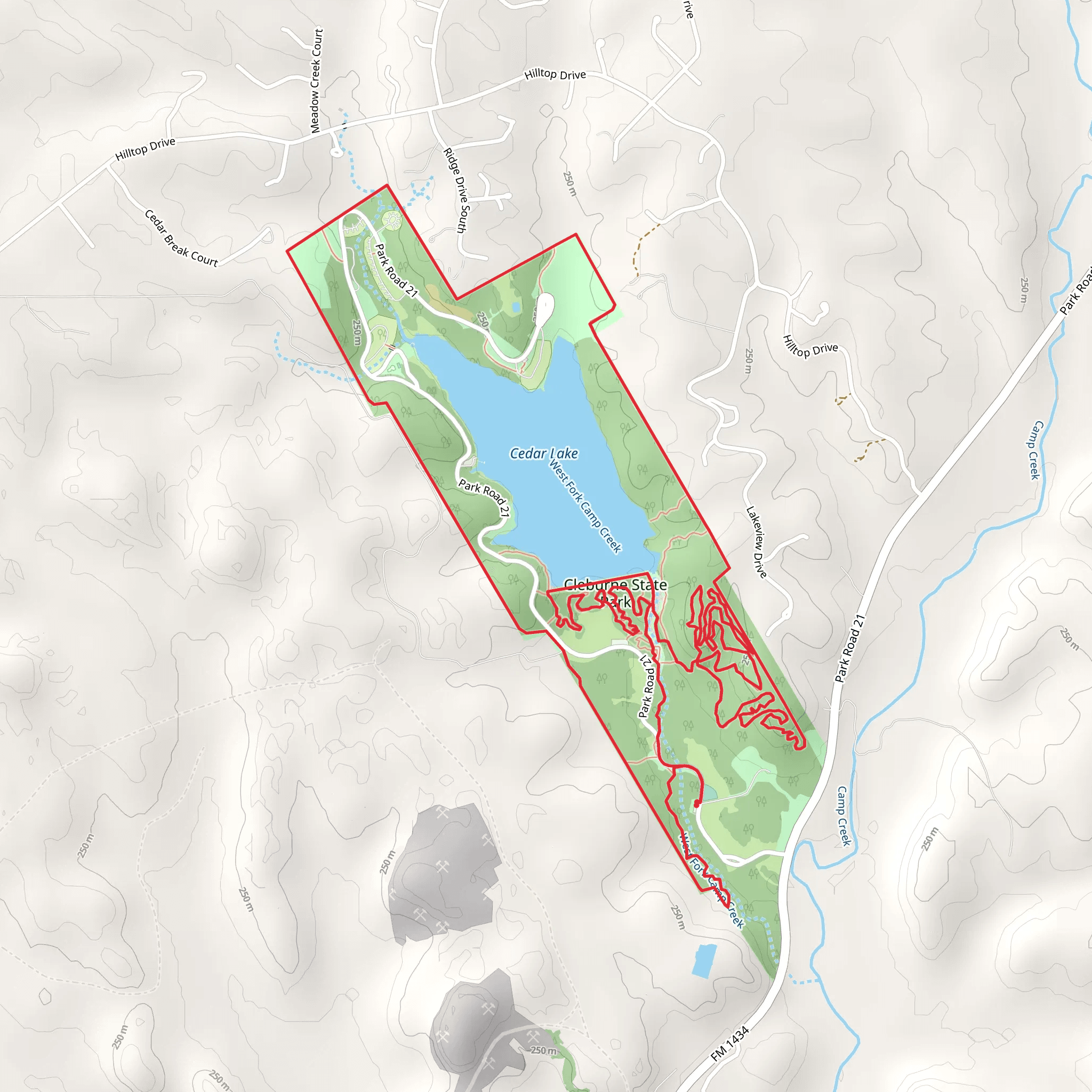Cleburne State Park Loop mobile static map