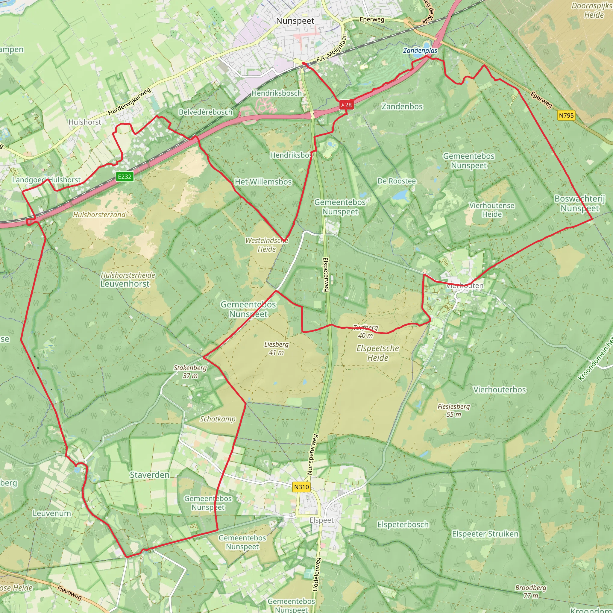 Turfberg, Elspeetsche Heide and Leuvenhorst via Turfbergpad and Poolseweg mobile static map