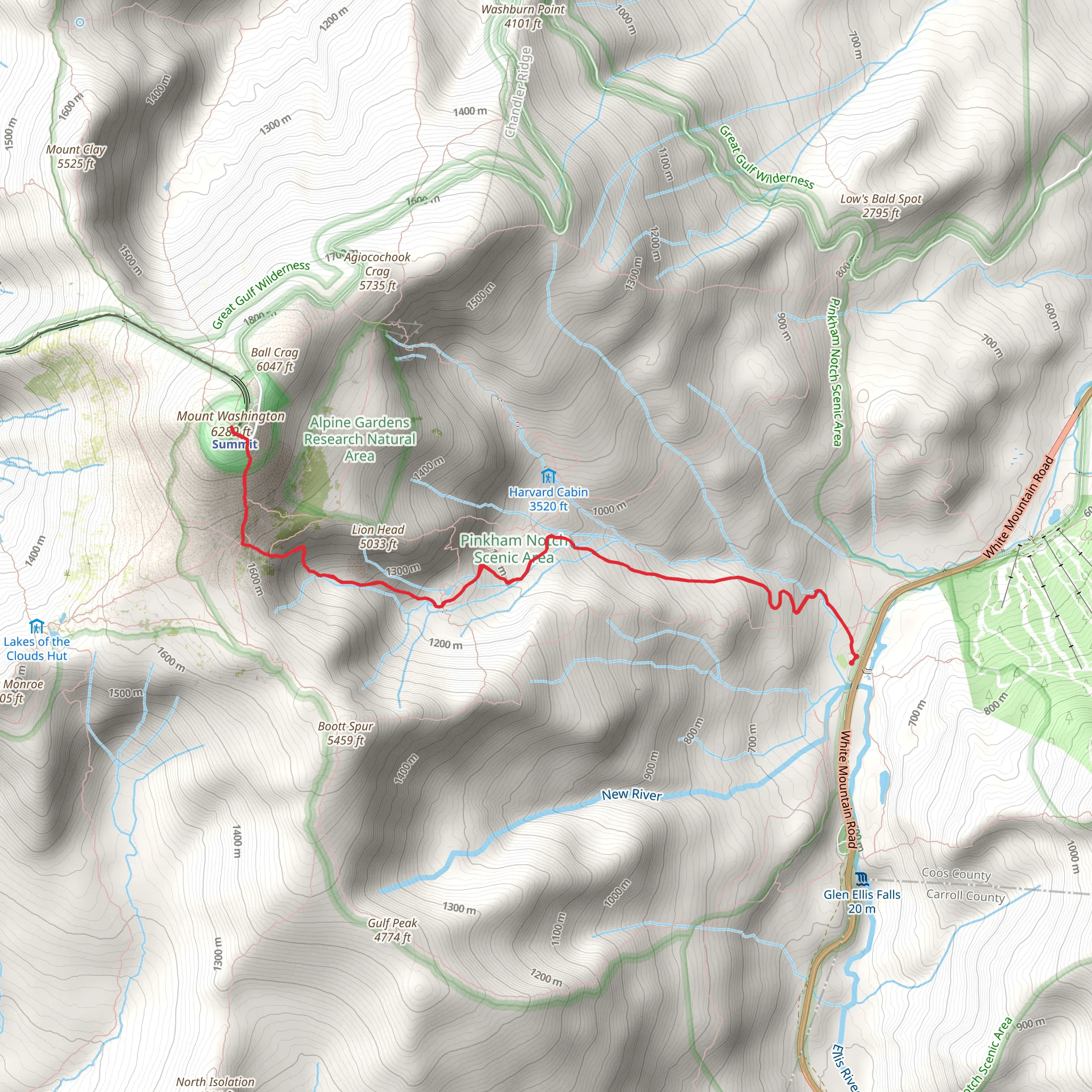 Mount Washington via Tuckerman Ravine Trail mobile static map