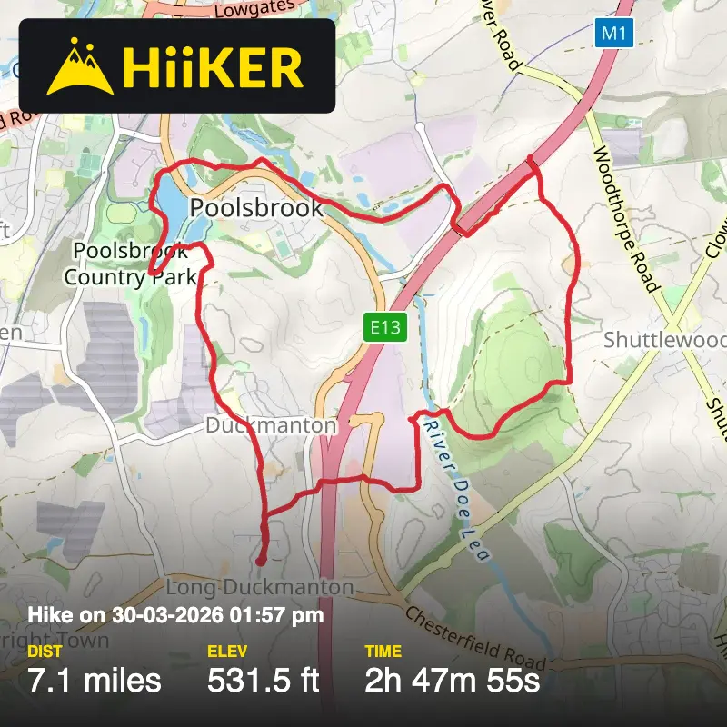 A map preview of the recording Hike on 30-03-2026 01:57 pm.