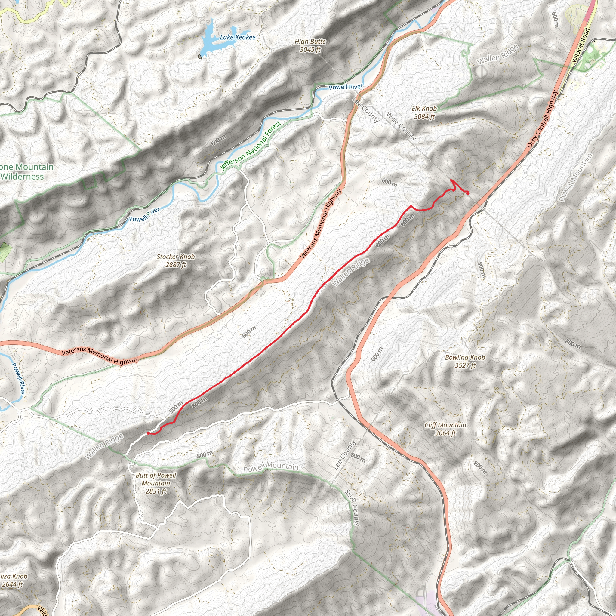 Wallen Ridge Trail mobile static map
