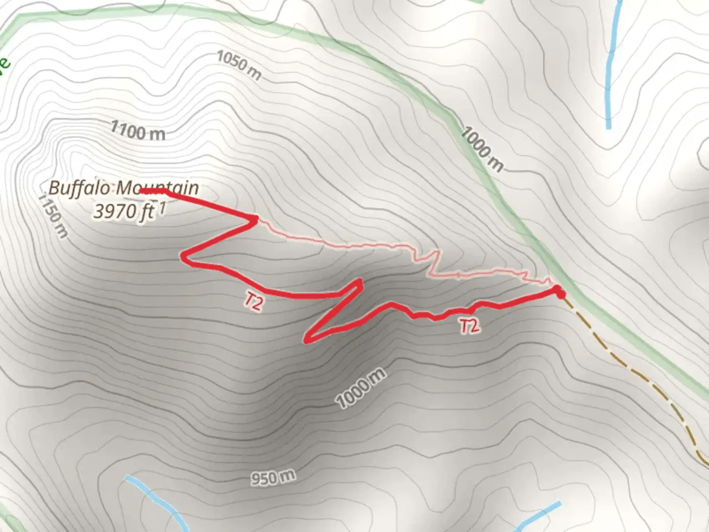 An image depicting the trail Buffalo Mountain via Buffalo Mountain Nature Reserve Trail and its surrounding area.