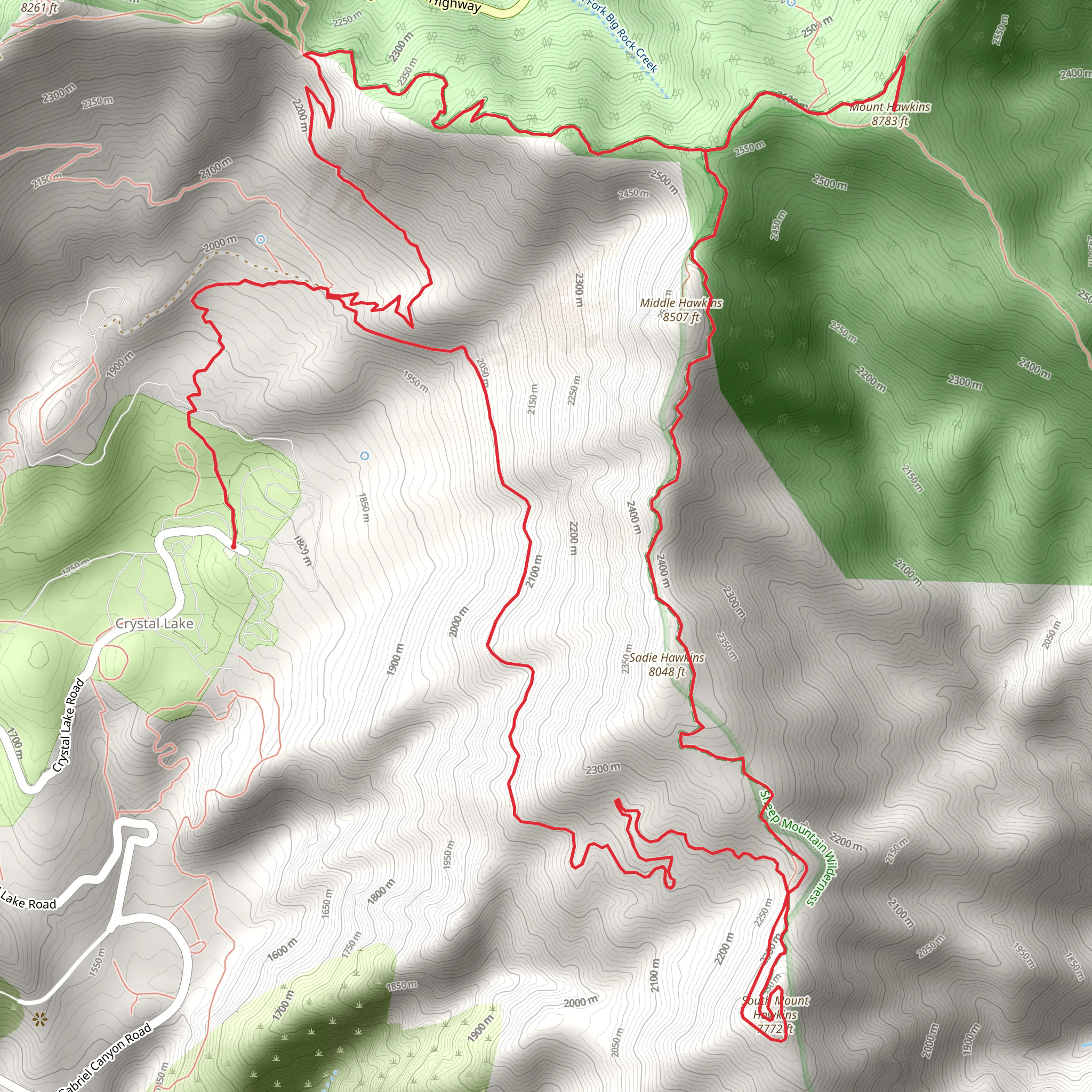Windy Gap, Mount Hawkins, South Mount Hawkins Loop mobile static map