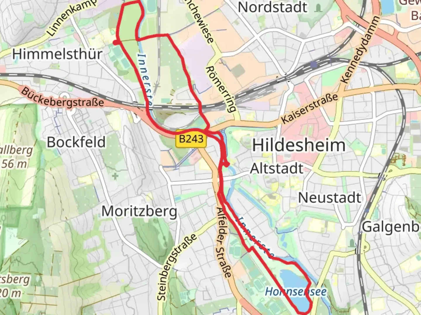 An image depicting the trail Hohnsensee and Seniorengraben via Innerstewiesen and its surrounding area.