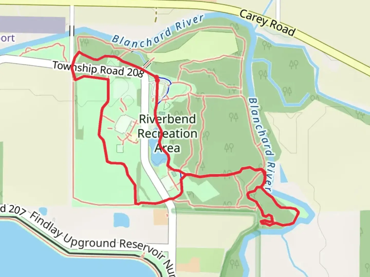 An image depicting the trail Blanchard River Trail and Bridle and Loop Trail and its surrounding area.