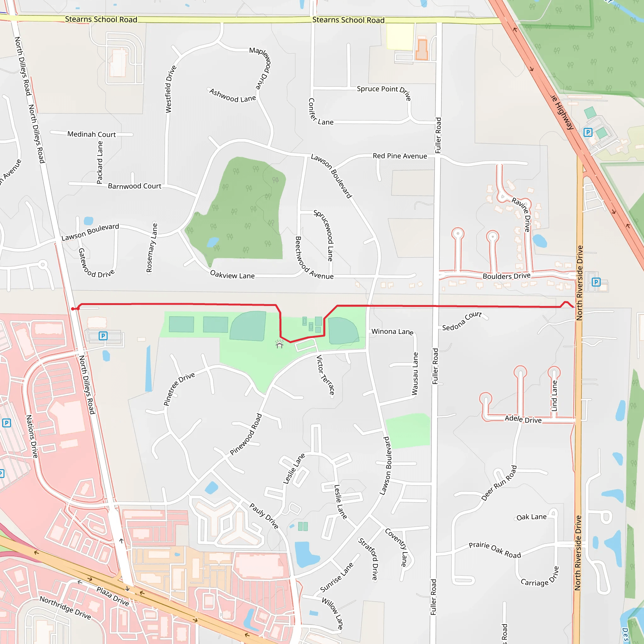 North Dilleys Road Walk - East mobile static map
