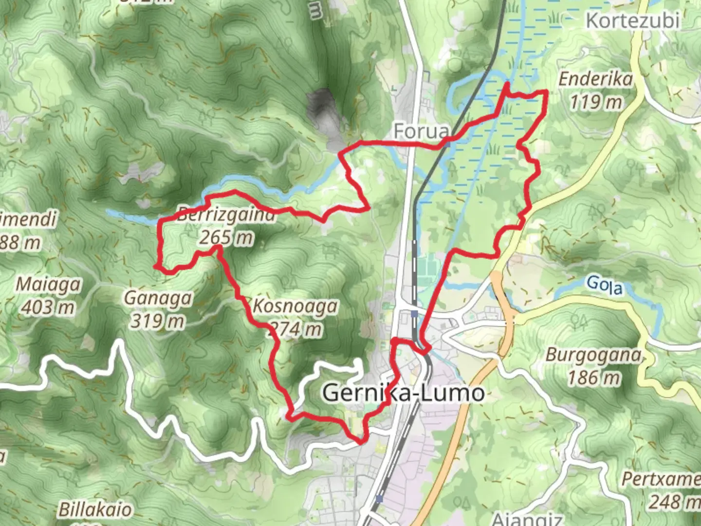 An image depicting the trail Gernika-Lumo Forua - Through the Heart of the Estuary PR BI 181 and its surrounding area.