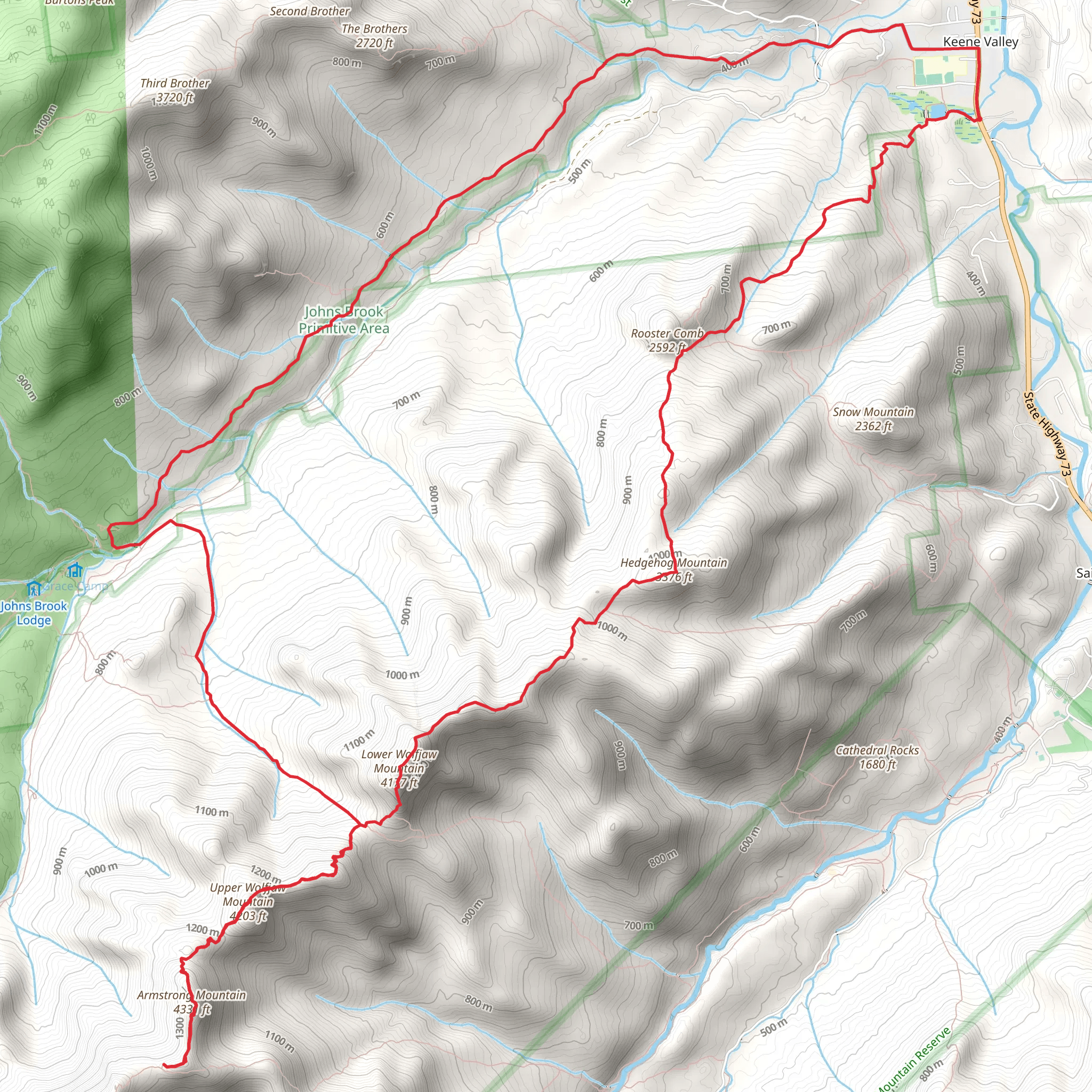 Rooster Comb, Hedgehog Mountain, Lower Wolfjaw Mountain Loop mobile static map