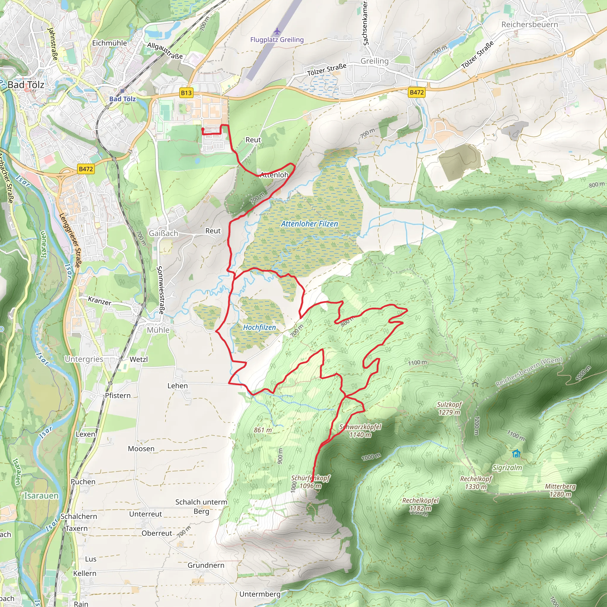 Attenloher Filzen and Schurfenkopf Loop mobile static map