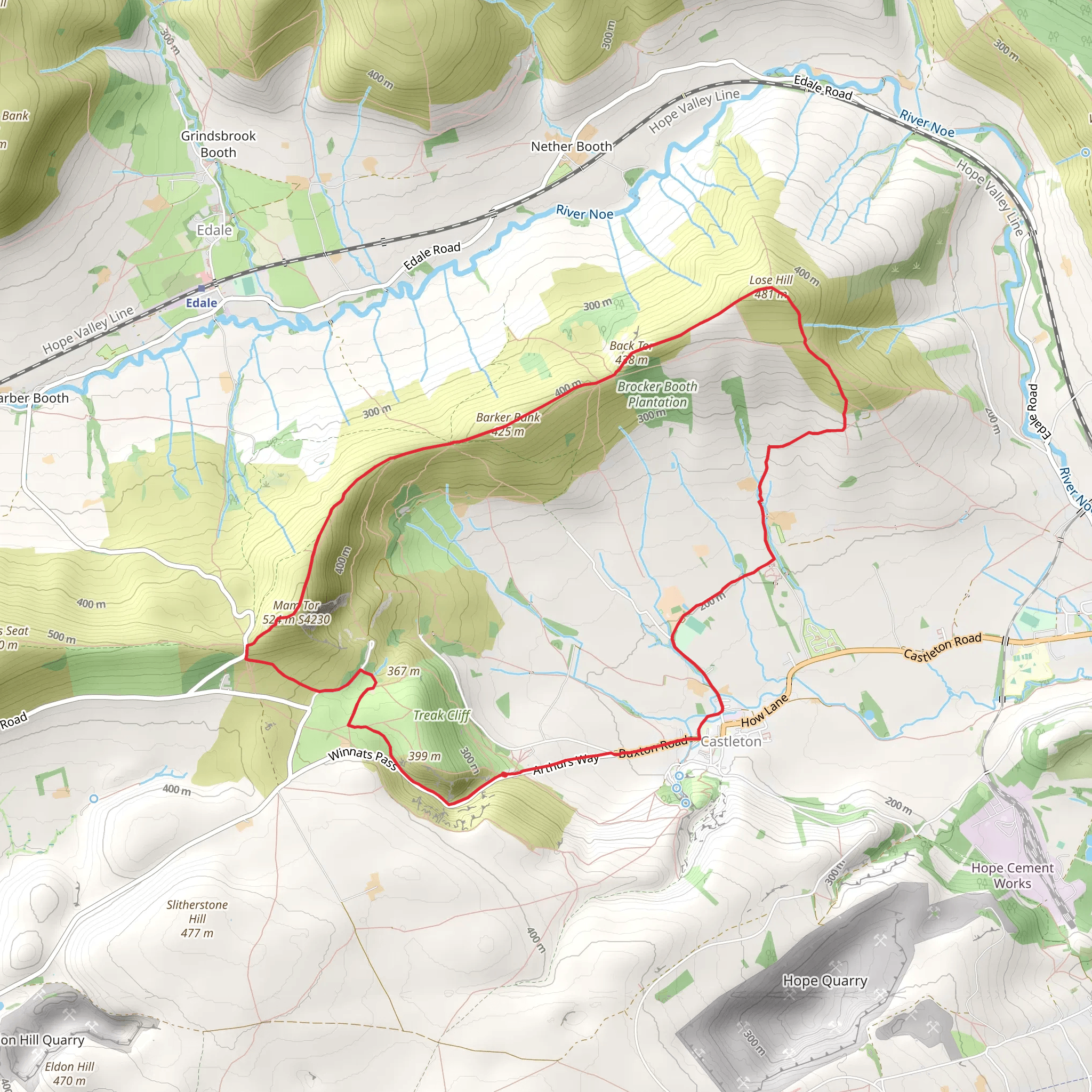 Blue John Cavern, Barker Bank, Back Tor and Lose Hill Loop mobile static map