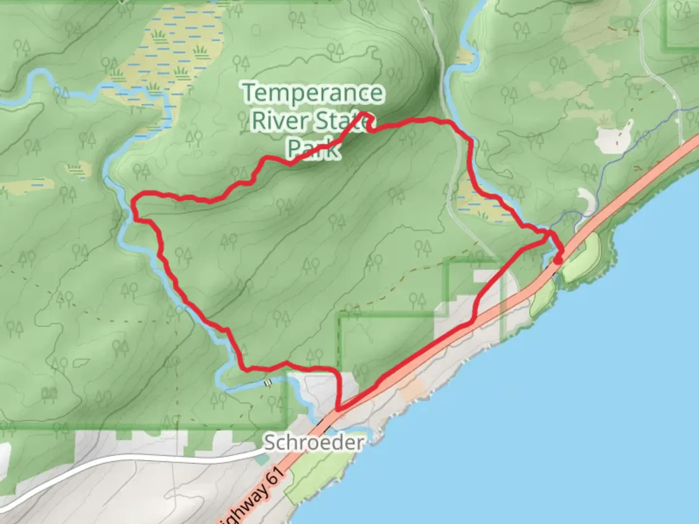 An image depicting the trail Cross River and Superior Hiking Loop Trail and its surrounding area.
