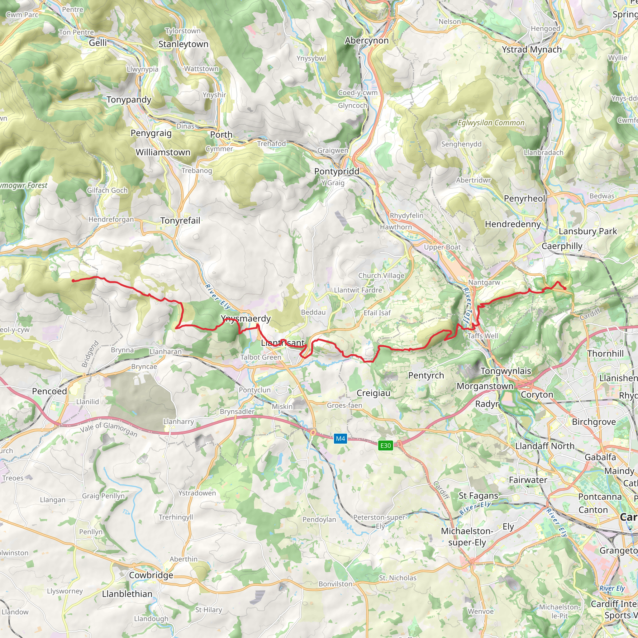 Mynydd Maendy to Caerphilly Common Walk mobile static map