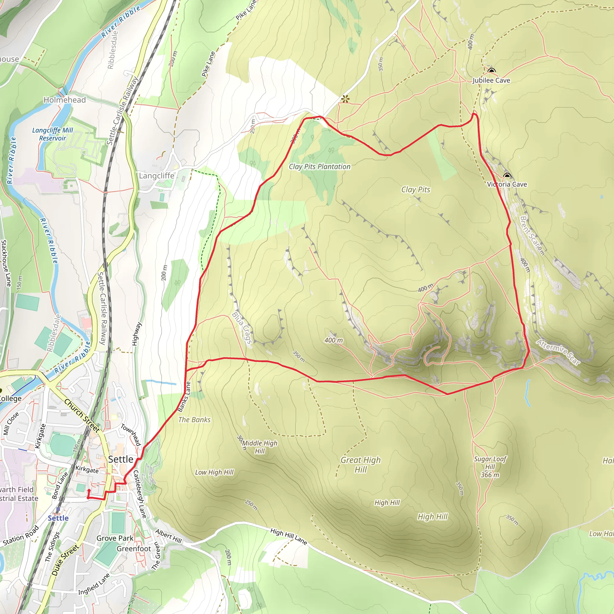 Settle and Attermire Scar Route mobile static map