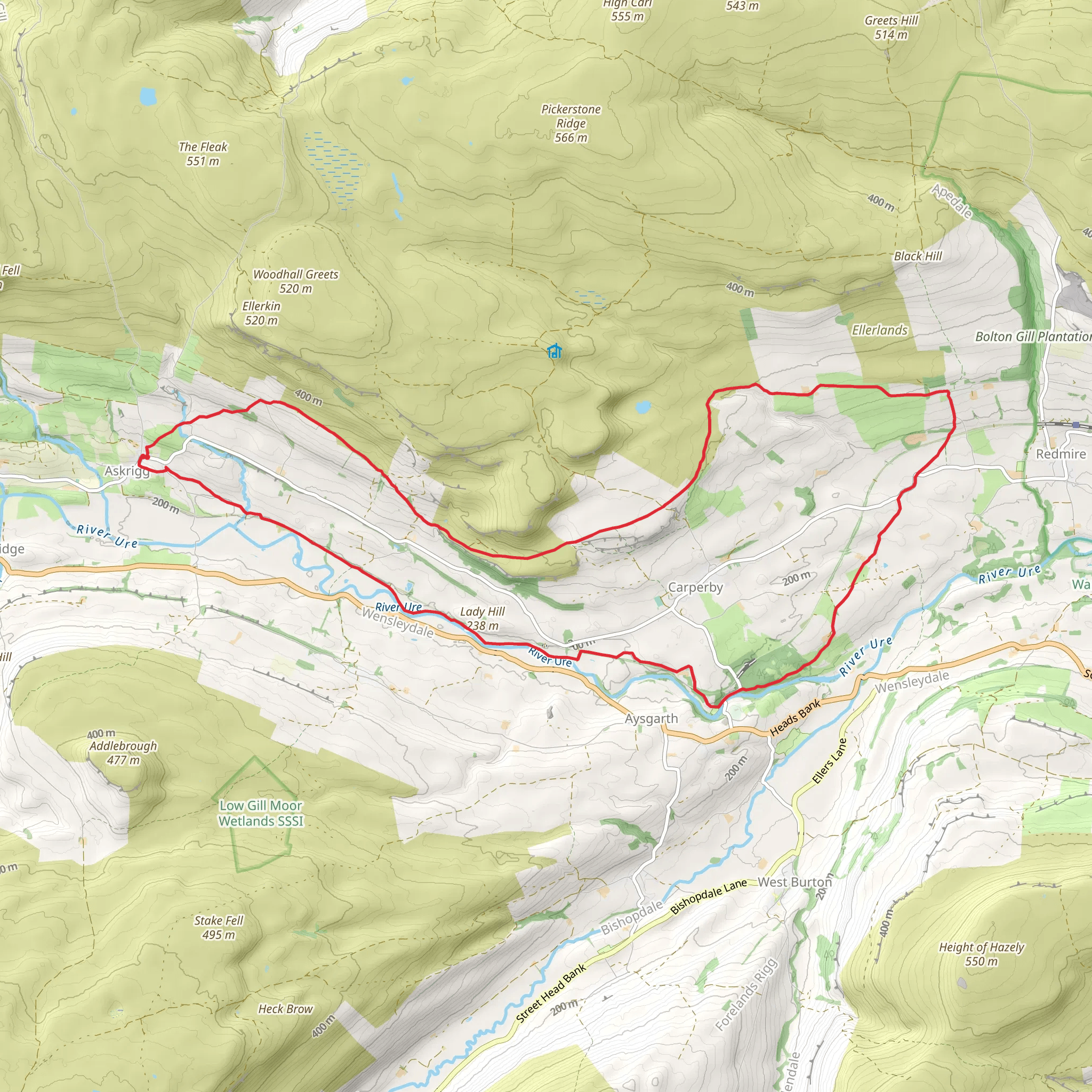 Aysgarth and Castle Bolton from Askrigg mobile static map