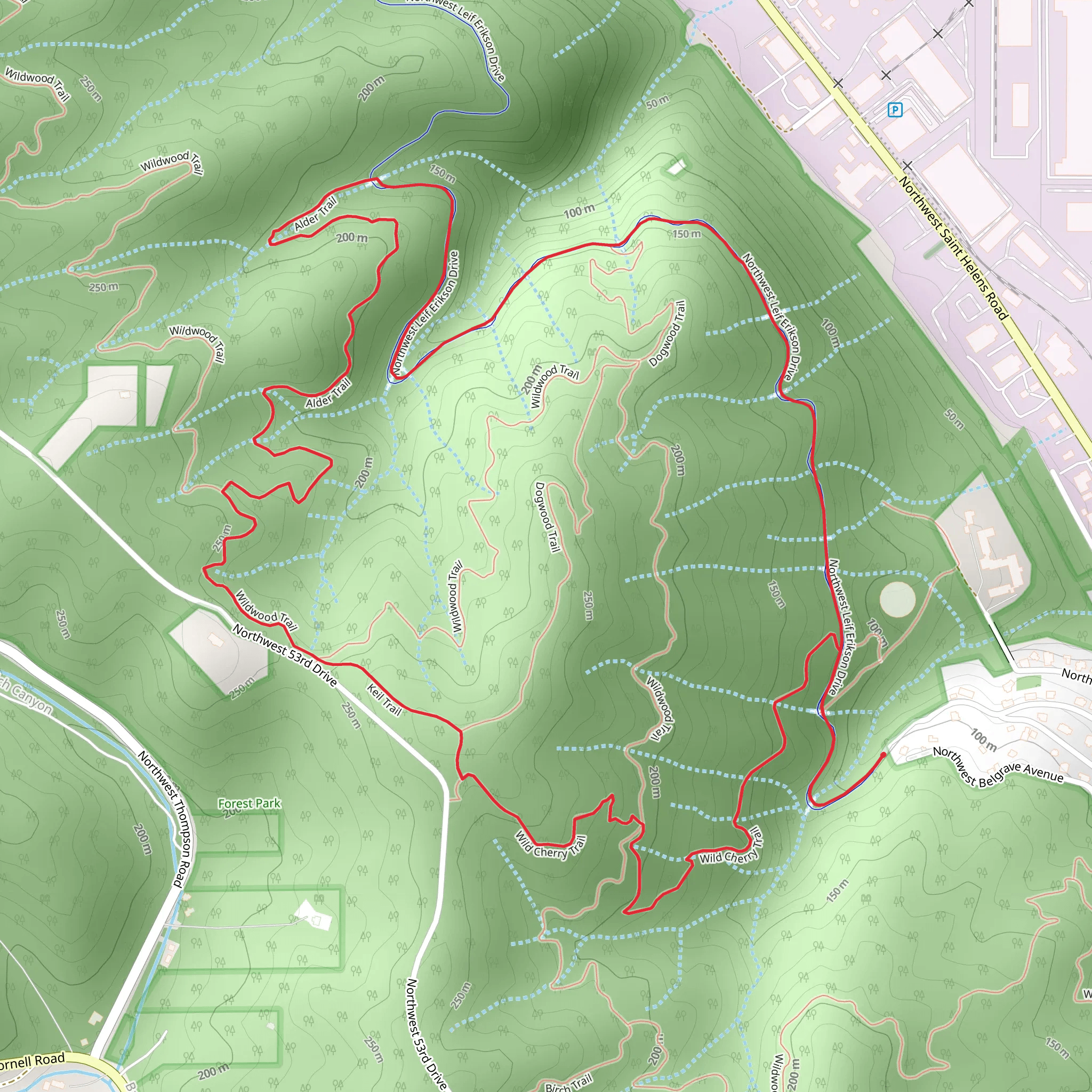 Northwest Leif Erikson Drive, Alder and Wild Cherry Loop Trail mobile static map