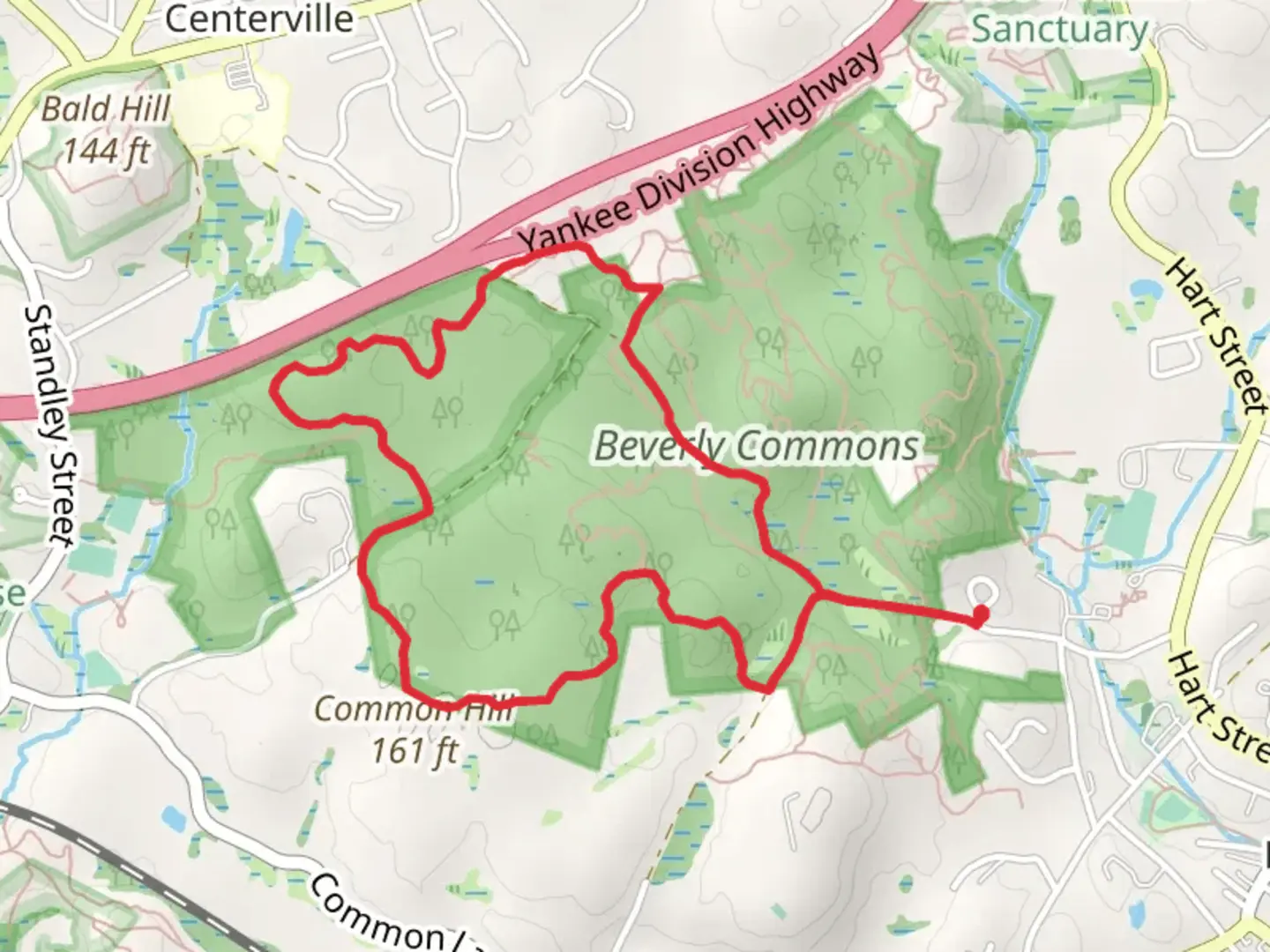 An image depicting the trail Greenbelt Bolt and Beverly Rocks Loop and its surrounding area.