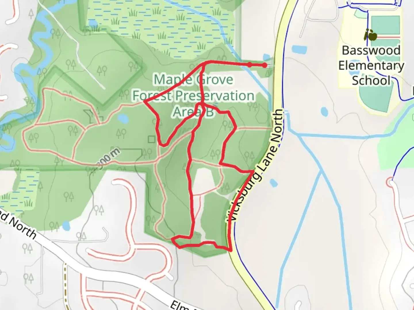 An image depicting the trail Vicksburg Lane North Loop and its surrounding area.