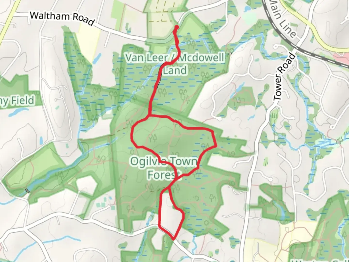 An image depicting the trail Bay Circuit and Sudbury Road Access Loop Trail and its surrounding area.