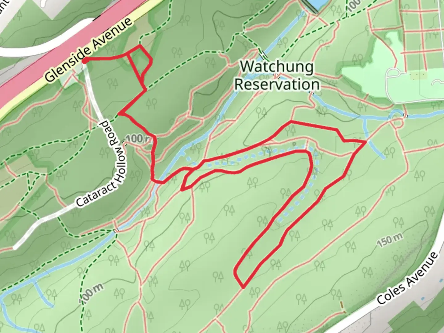 An image depicting the trail Purple Trail, White Trail and Yellow Trail Loop and its surrounding area.