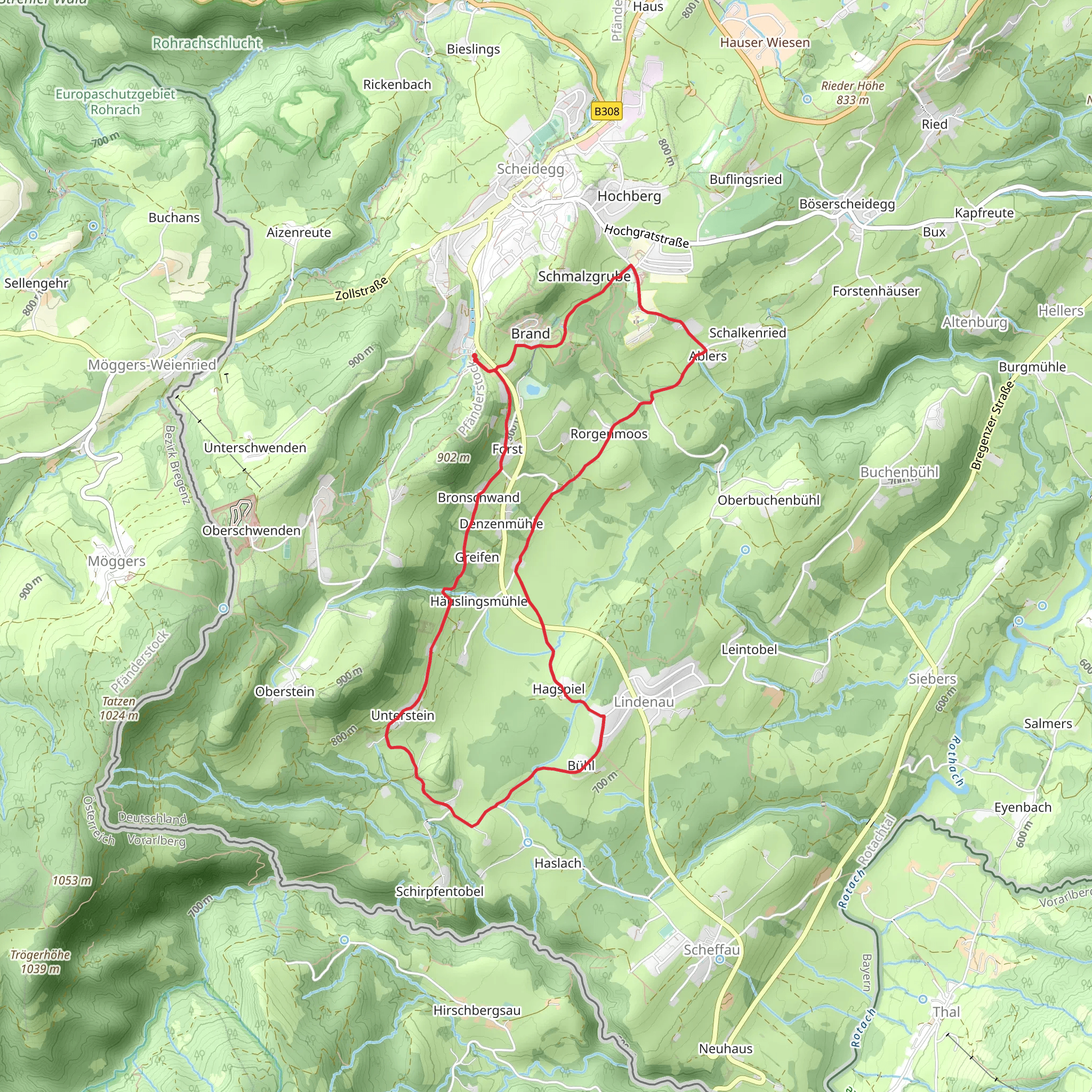 Wandergebiet Scheidegg via Wandertrilogie mobile static map
