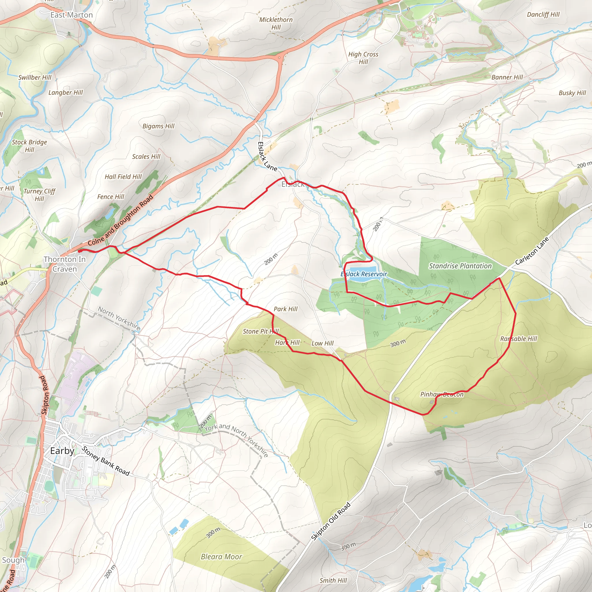 Elslack Reserrvoir and Hare Hill and Pinhaw Beacon Loop mobile static map