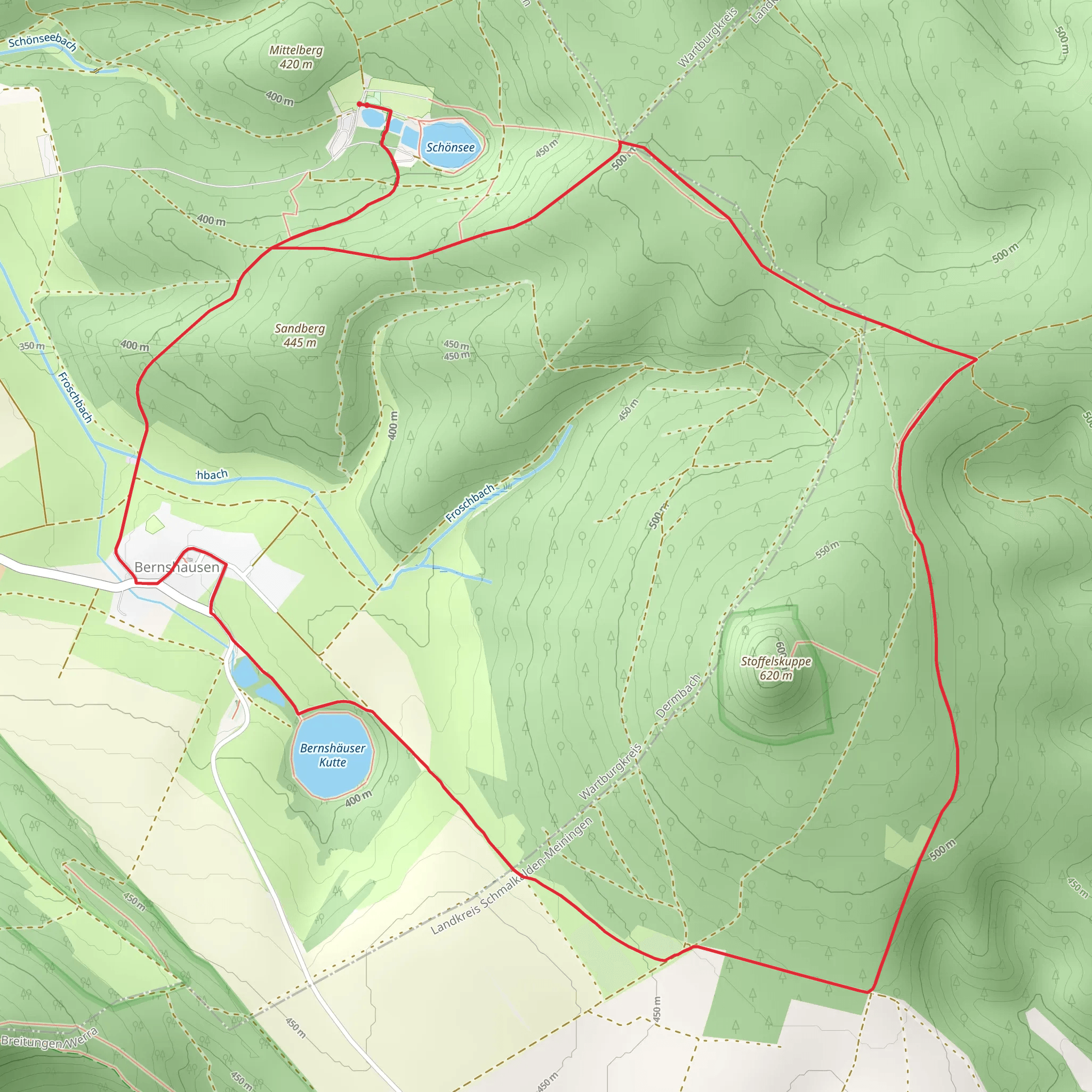 Bernsaeuser Kutte via Hochrhoener and Rhoen Rundweg Urnshausen mobile static map