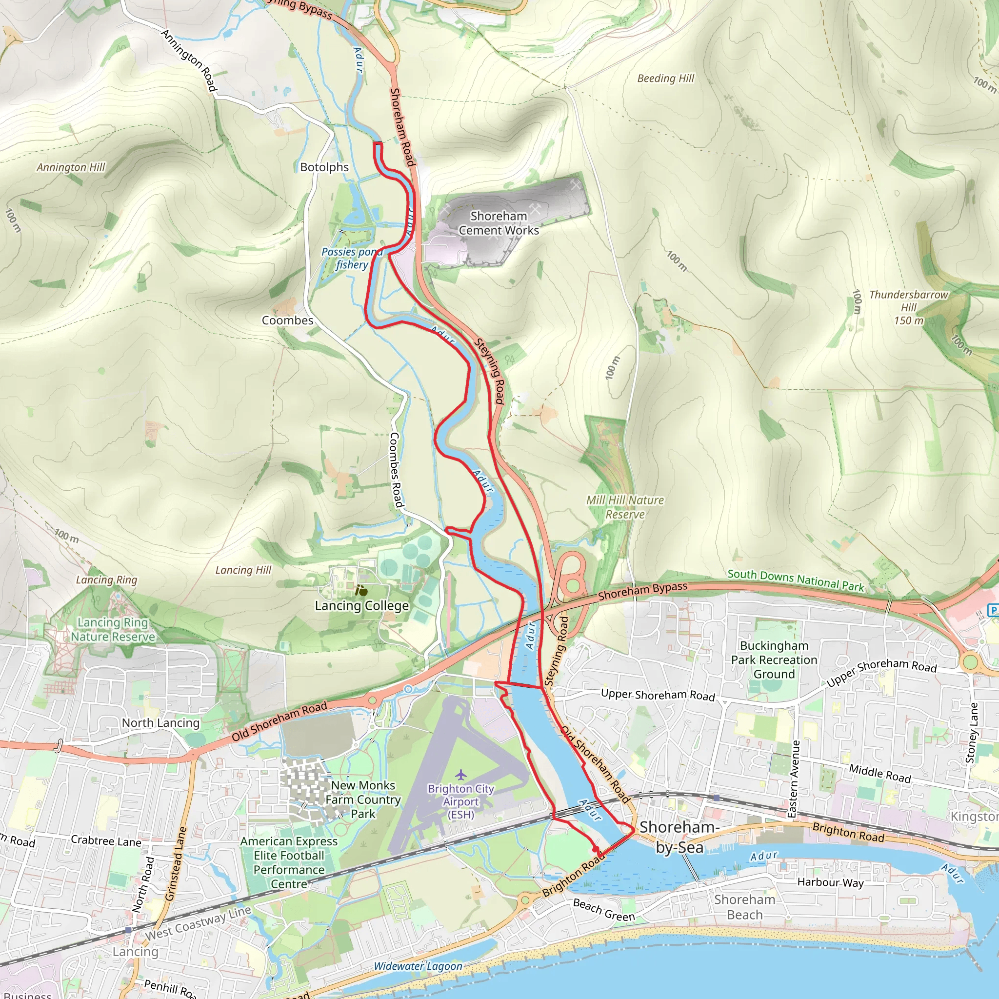 Old Shoreham Bridge and River Adur via Downs Link mobile static map