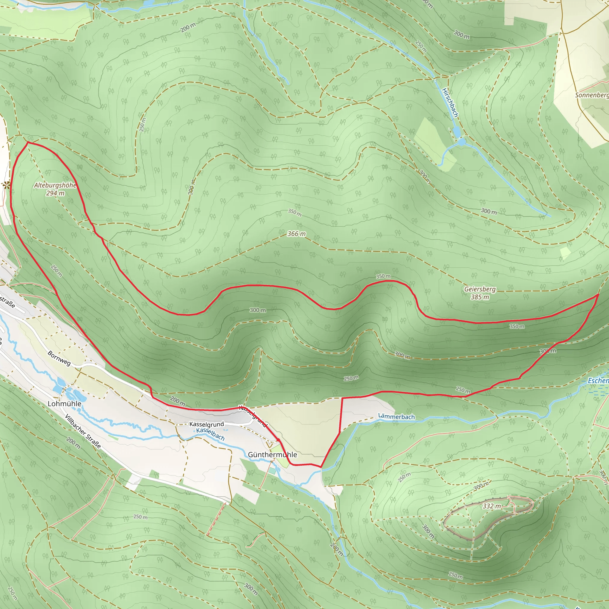 Gunthersmuhle and Alteburgshohe Loop via Kassel Forst mobile static map