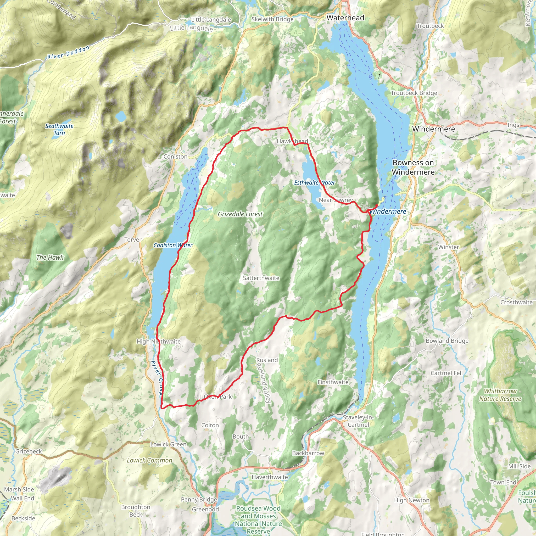Esthwaite Water, Oxen Park and Coniston Water Loop mobile static map