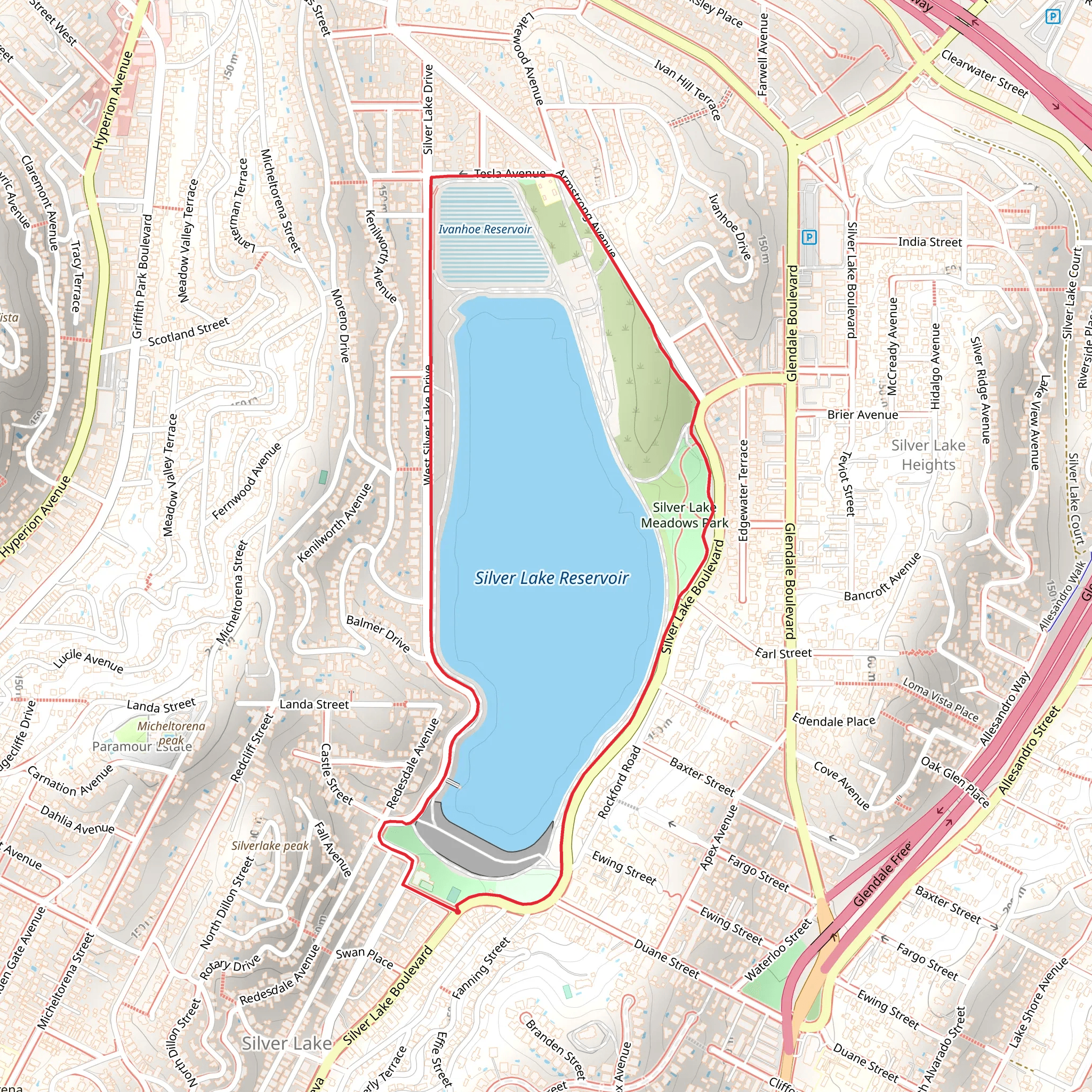 Silver Lake Reservoir Loop mobile static map