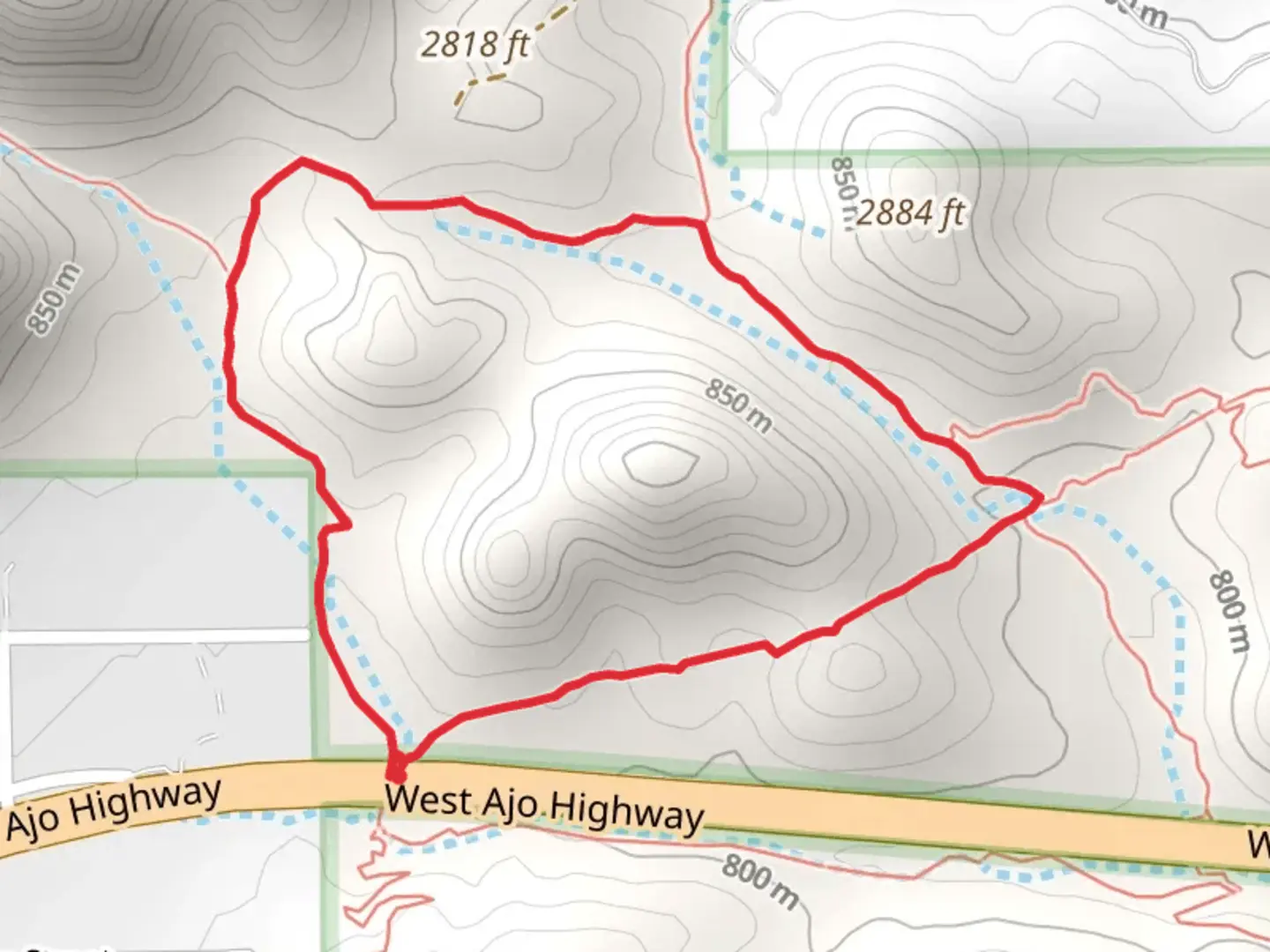 An image depicting the trail Explorer and Robles Pass Loop Trail and its surrounding area.
