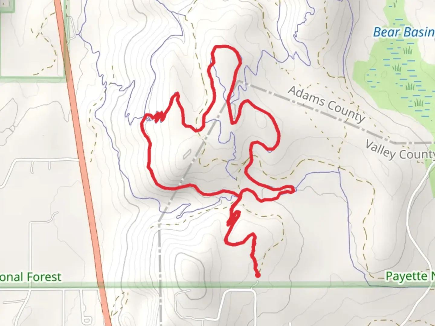 An image depicting the trail Blue Ridge - Sleepy Hollow - Baby Bear Loop Trail and its surrounding area.