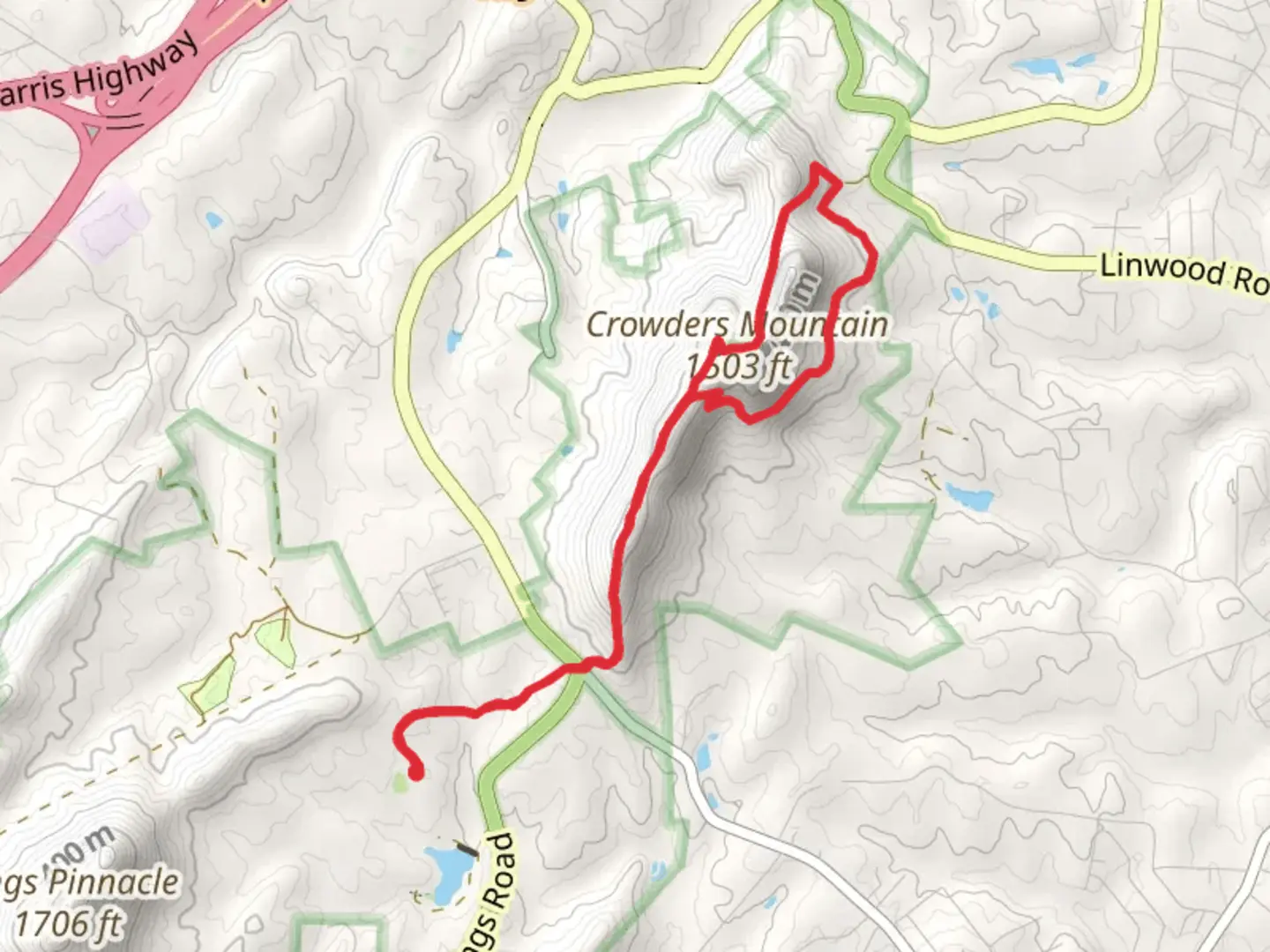 An image depicting the trail Crowders Mountain Loop Trail and its surrounding area.