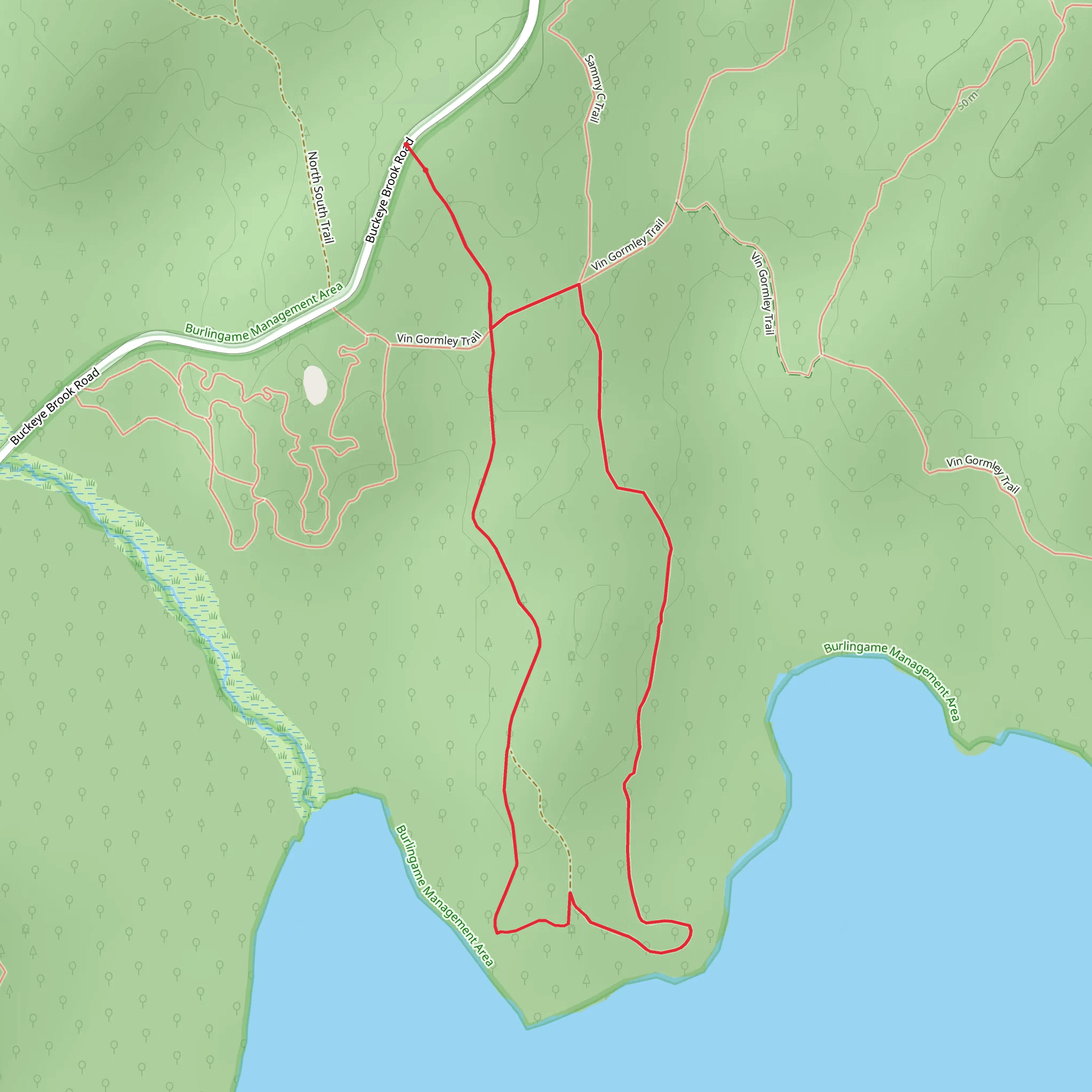 Watchaug Pond North Shore Loop from Buckeye Brook Road mobile static map