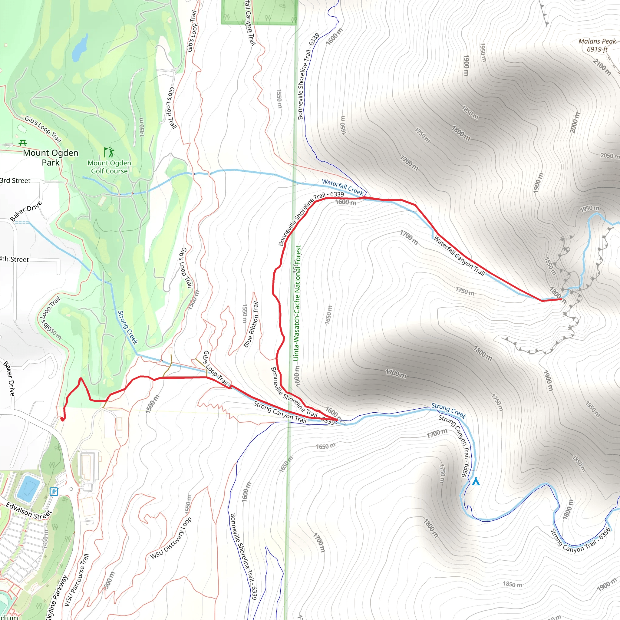 Gibs Loop Trail and Waterfall Canyon Trail mobile static map