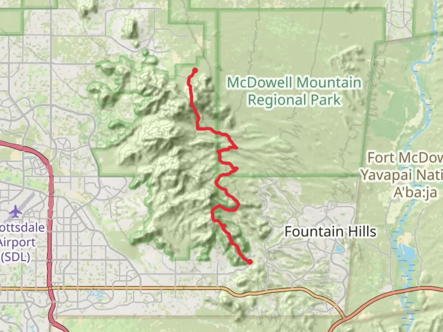 An image depicting the trail Sunrise Trail and Tom's Thumb Trail and its surrounding area.