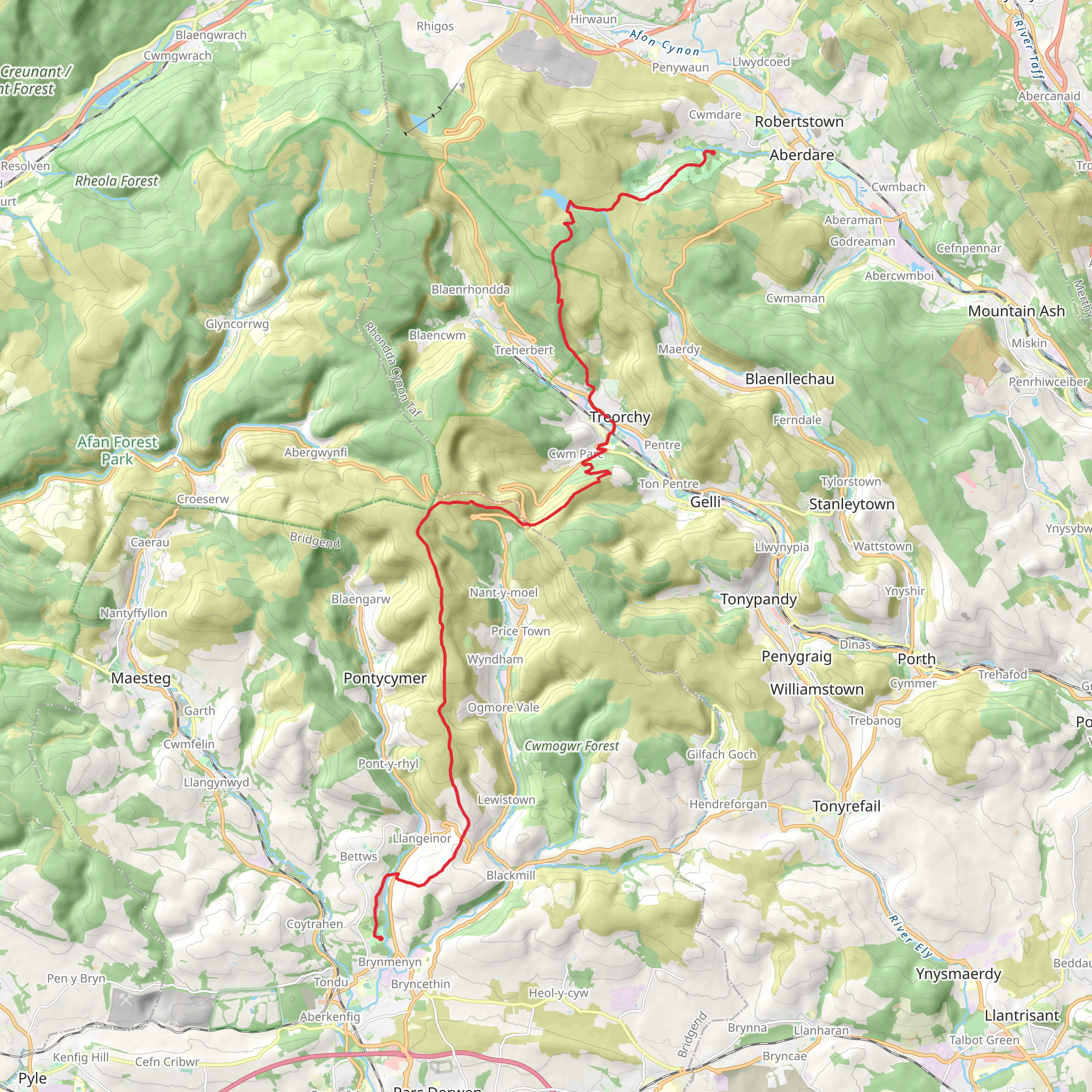 Dare Valley Country Park to Brynmenyn Country Park mobile static map