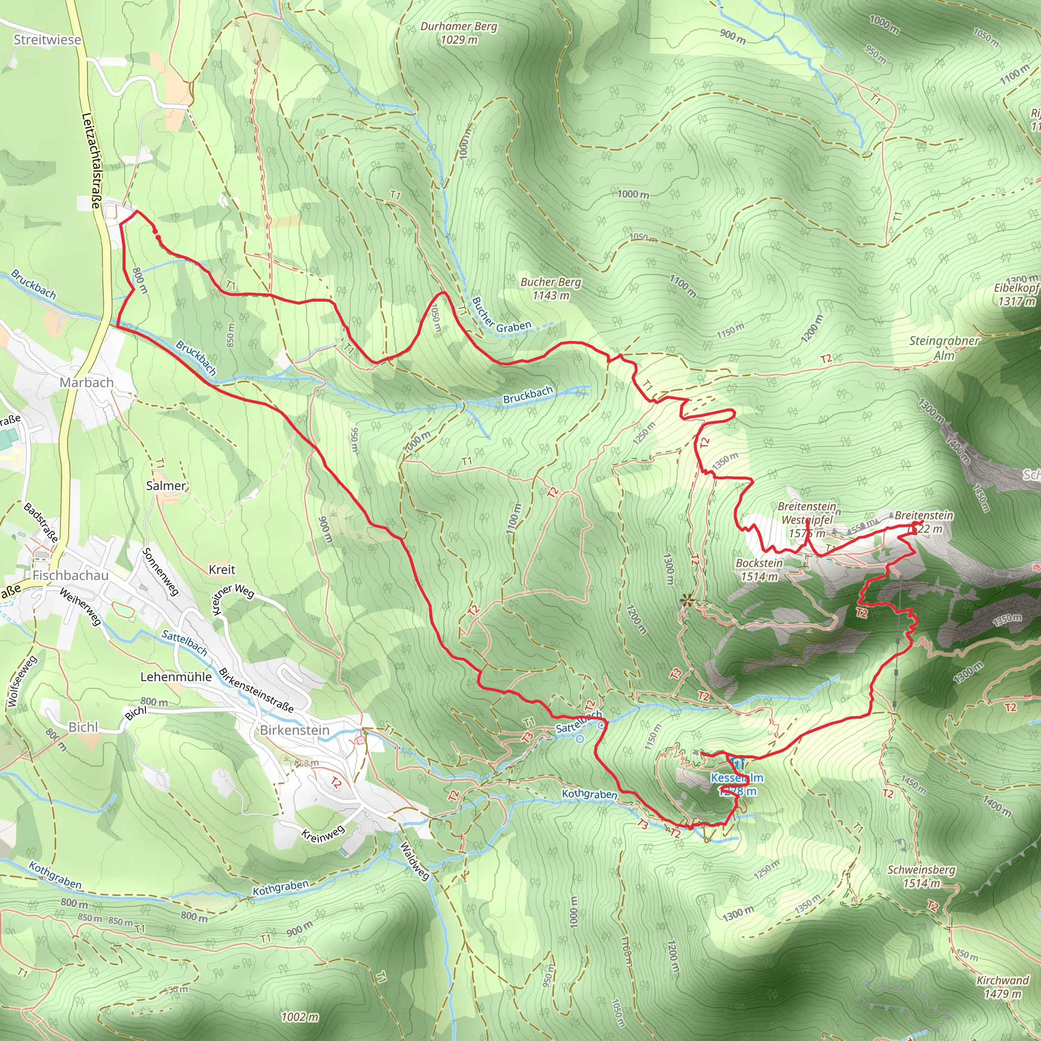 Breitenstein Westgipfel and Breitenstein via Wanderweg Fischbachau mobile static map