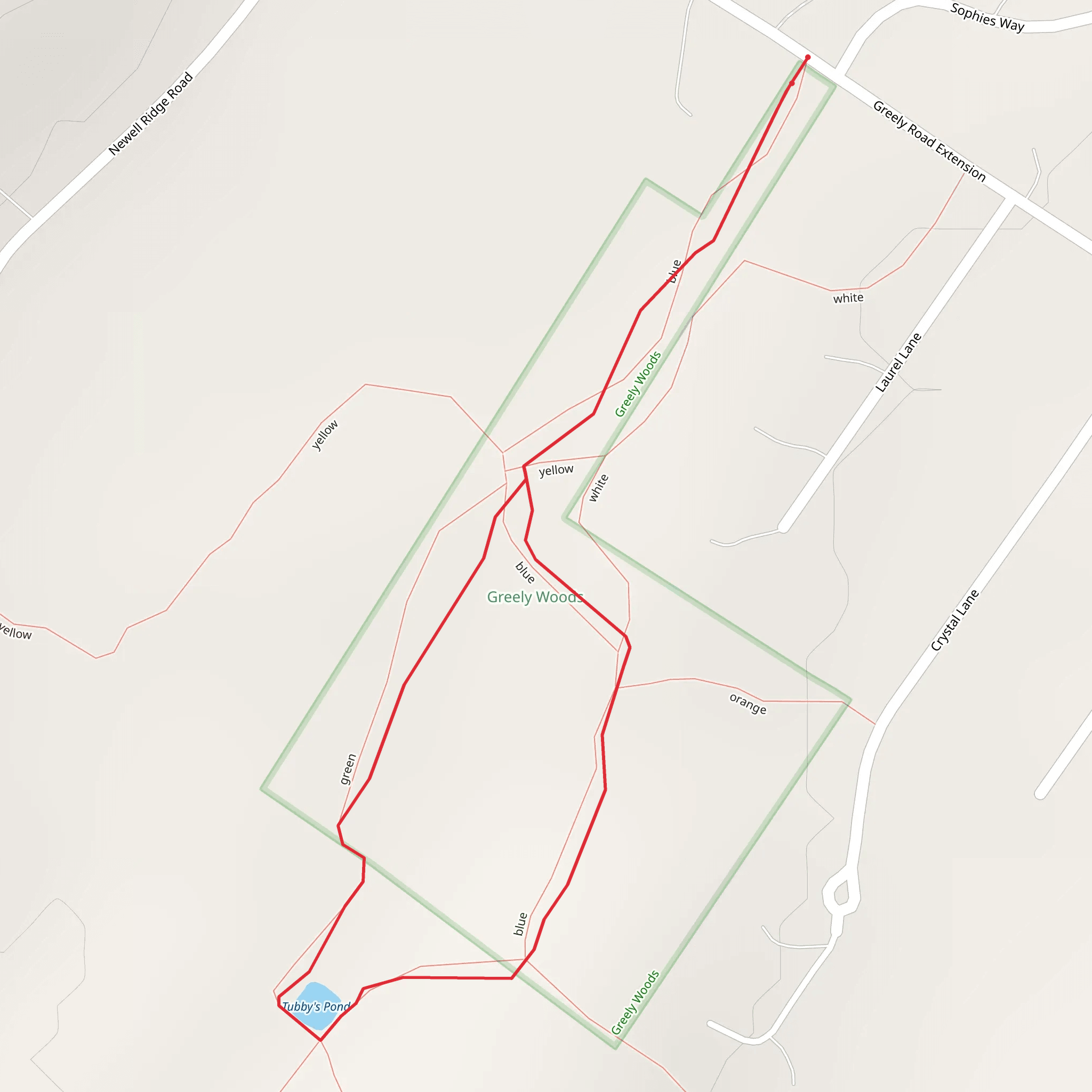 Tubby's Pond via Greely Woods Trail mobile static map