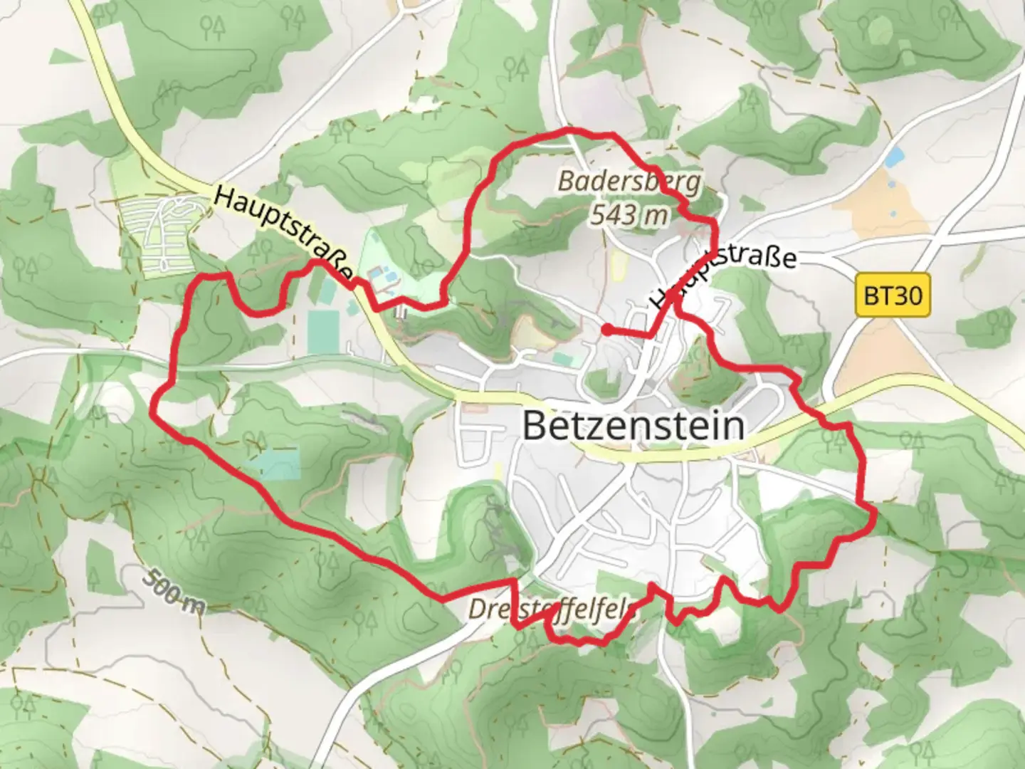An image depicting the trail Dreistaffelfels Loop via Pfad der Liebe and its surrounding area.
