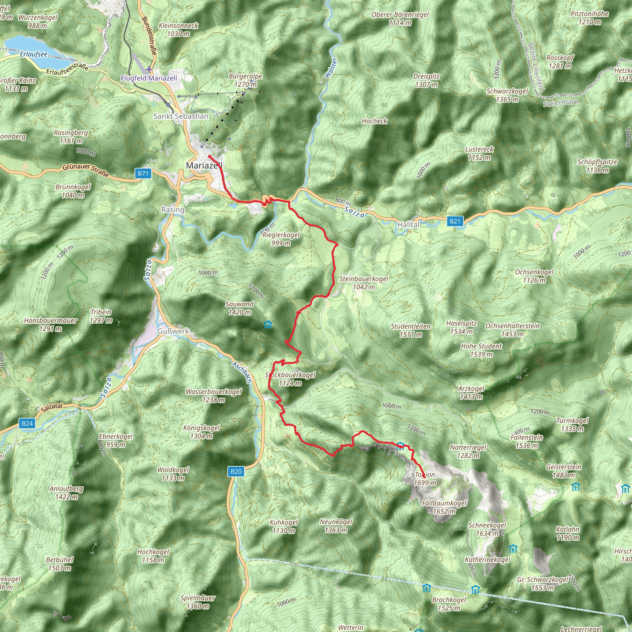 Mariazell to Tonion Hike mobile static map