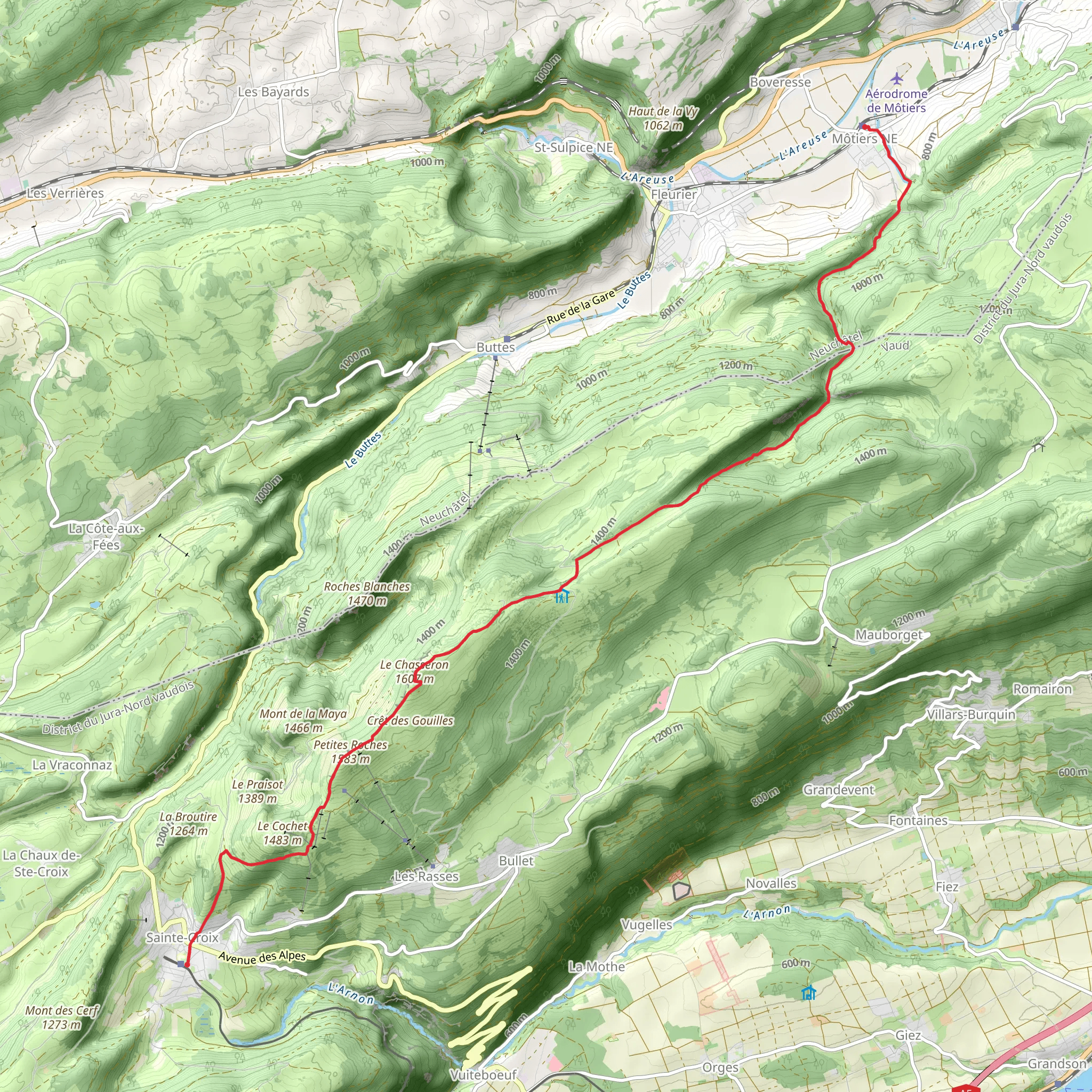 Môtiers - Poëta Raisse - Chasseron - Ste-Croix mobile static map