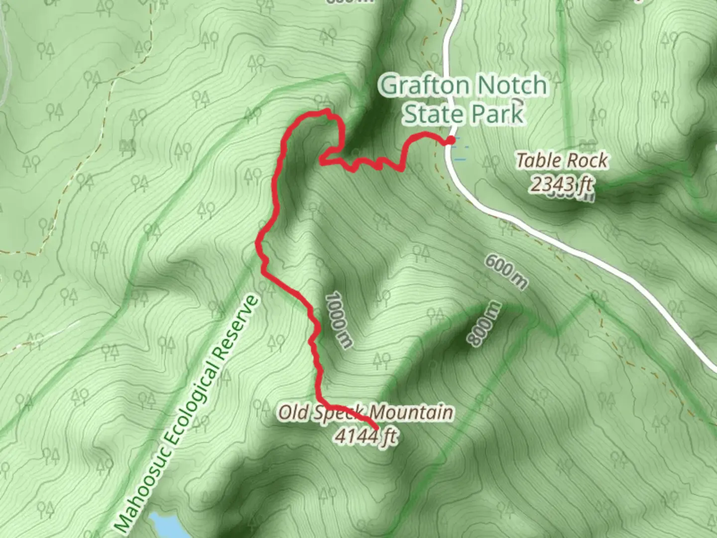 An image depicting the trail Old Speck Mountain via Grafton Loop Trail and its surrounding area.