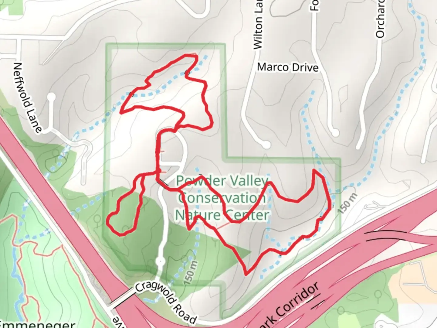 An image depicting the trail Tanglevine, Hickory Ridge and Broken Ridge Loop and its surrounding area.