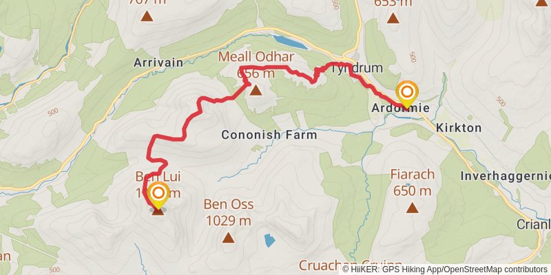 Coire Gaothach and Ben Lui Loop from Dalrigh stage 2 Map