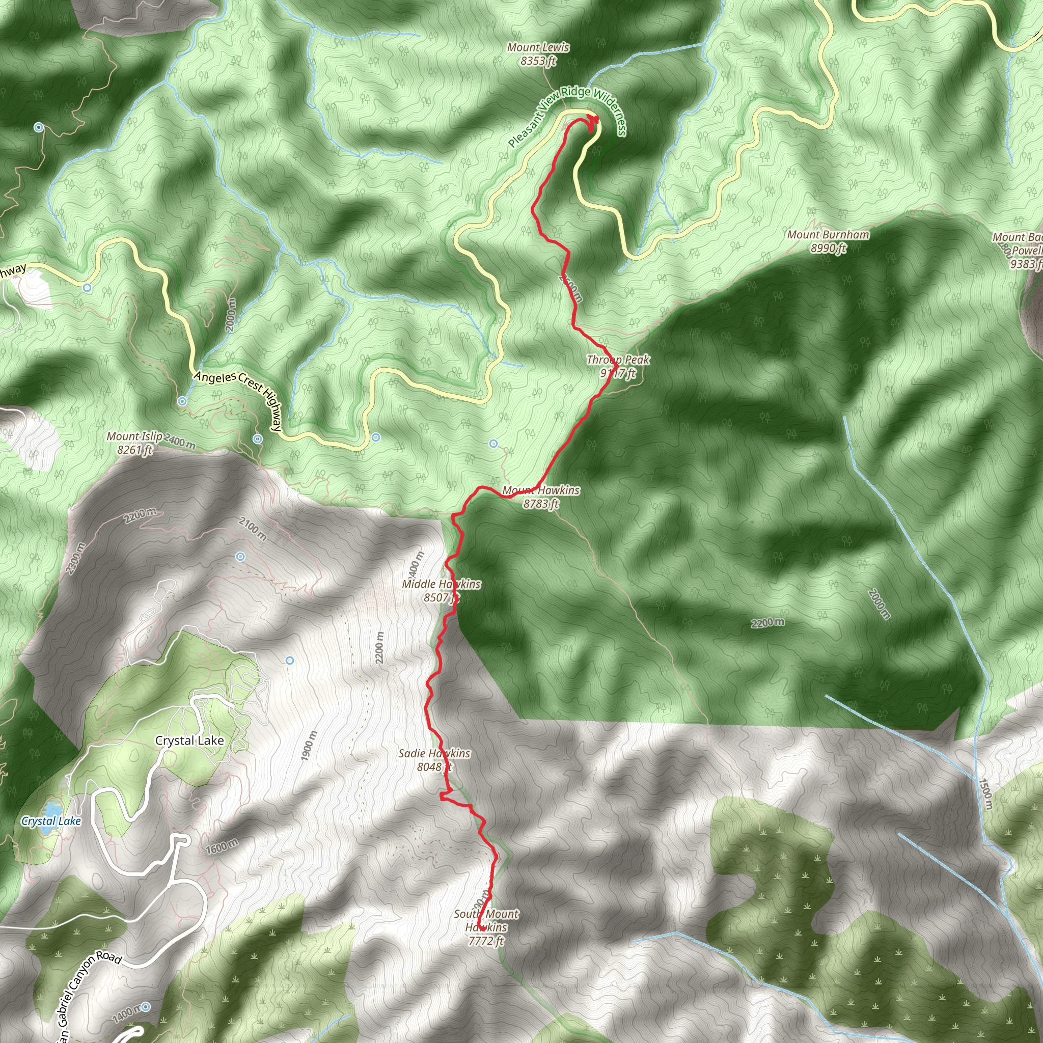 Throop Peak and South Mount via Silver Moccasin Trail mobile static map