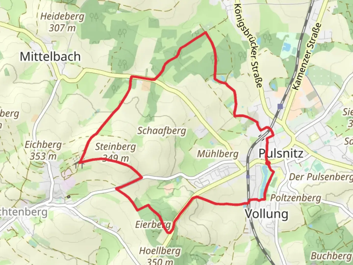 An image depicting the trail Schlossteich via Lichtenberger Weg and its surrounding area.