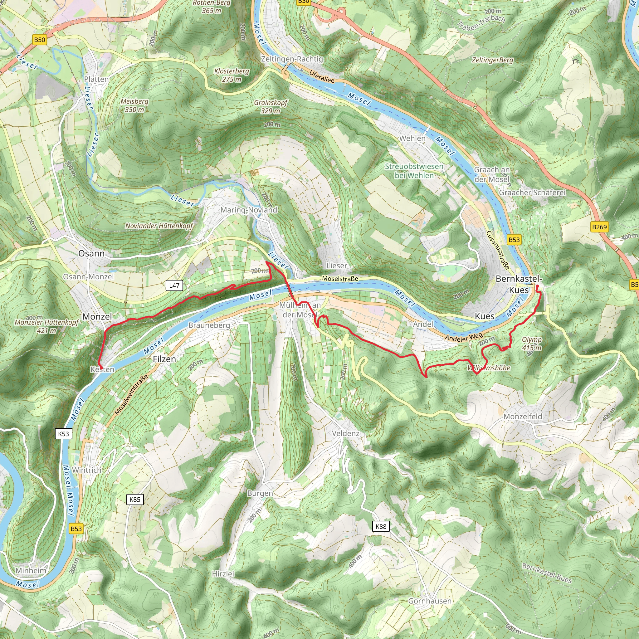 Kesten to Bernkastel Kues via Moselsteig mobile static map