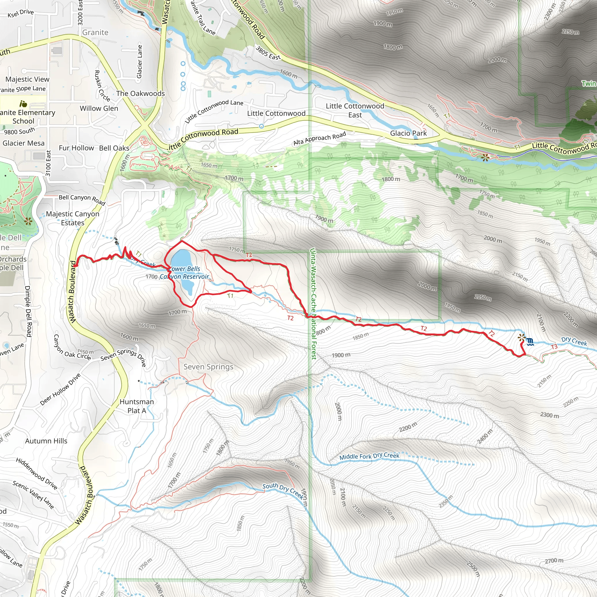 Bells Canyon Boulders Access Trail and Dry Creek mobile static map